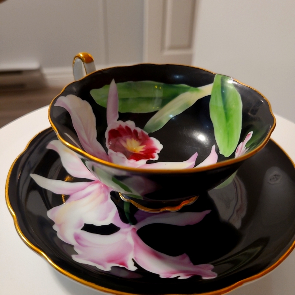 Cup Saucer Hand Painted Occupied Japan Gold trims